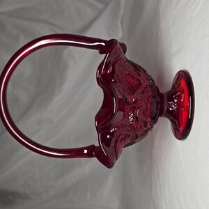 c1920s FENTON? RED GLASS BASKET 7" Strawberry Pattern